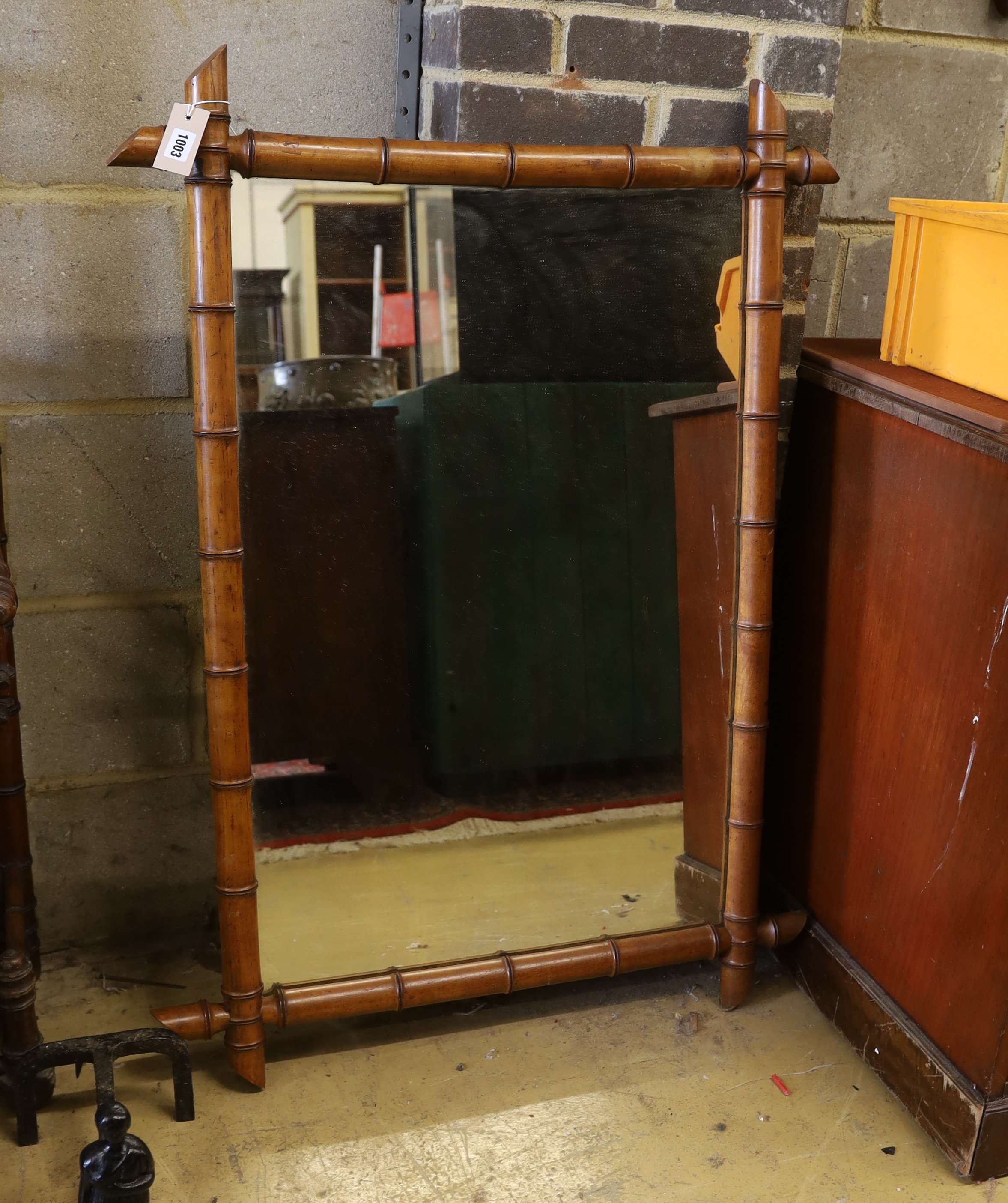 A late 19th century French rectangular faux bamboo wall mirror, width 79cm, height 112cm